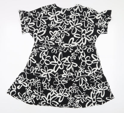 New Look Womens Black Floral Cotton A-Line Size 12 Crew Neck Pullover