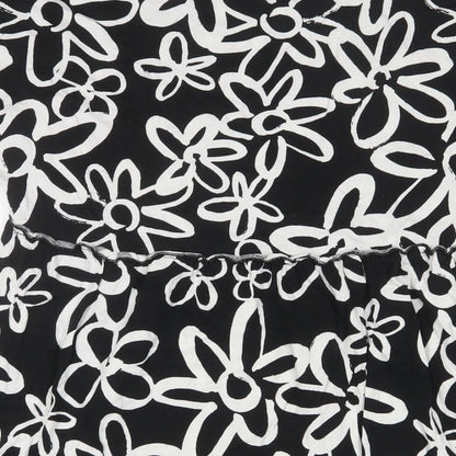 New Look Womens Black Floral Cotton A-Line Size 12 Crew Neck Pullover