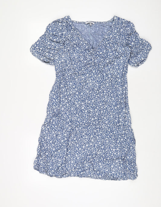 NEXT Womens Blue Floral Lyocell A-Line Size 12 V-Neck Zip
