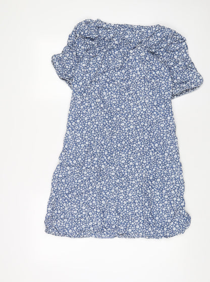 NEXT Womens Blue Floral Lyocell A-Line Size 12 V-Neck Zip