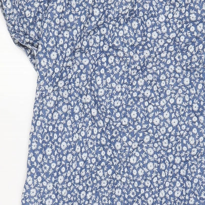 NEXT Womens Blue Floral Lyocell A-Line Size 12 V-Neck Zip
