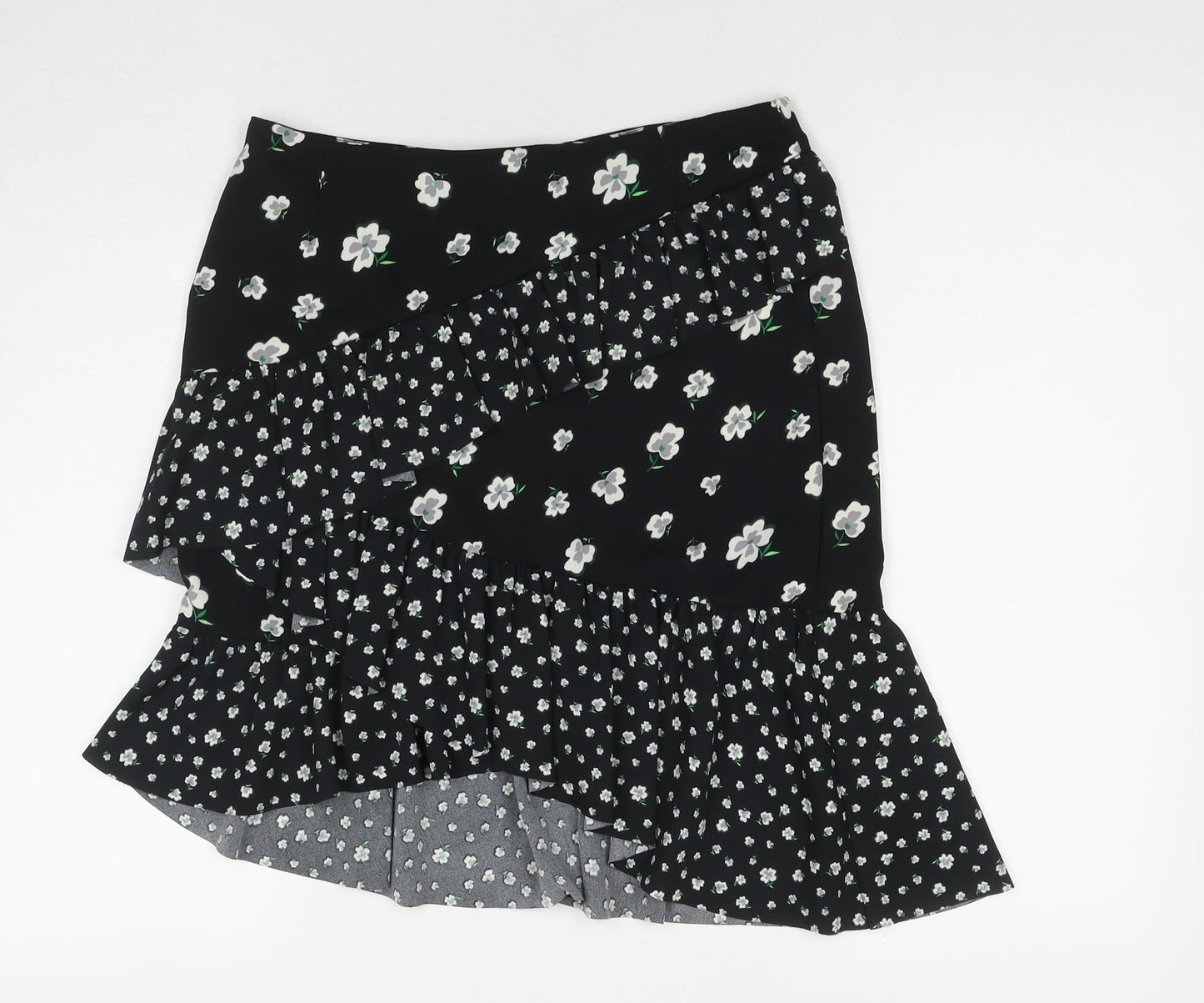 H&M Womens Black Floral Polyester A-Line Skirt Size 12 Zip