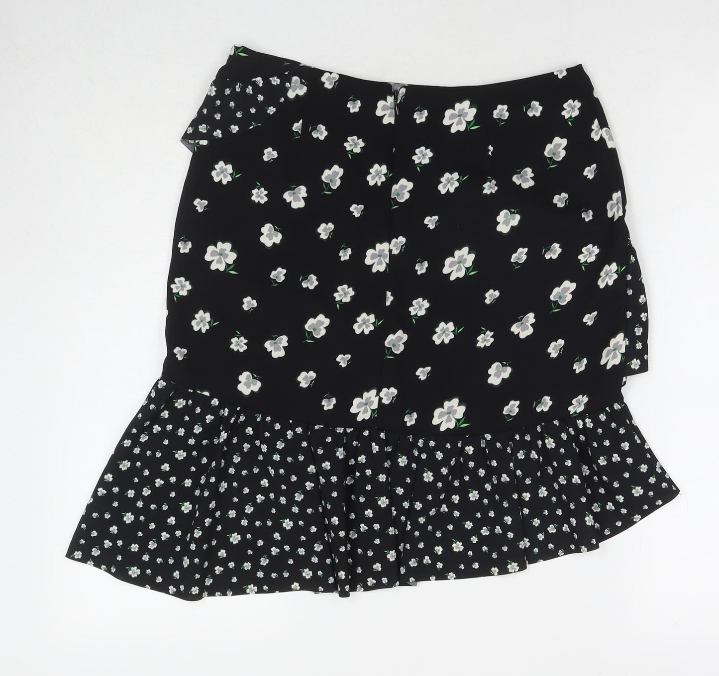 H&M Womens Black Floral Polyester A-Line Skirt Size 12 Zip