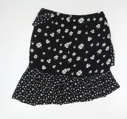 H&M Womens Black Floral Polyester A-Line Skirt Size 12 Zip