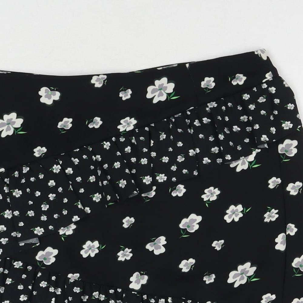 H&M Womens Black Floral Polyester A-Line Skirt Size 12 Zip
