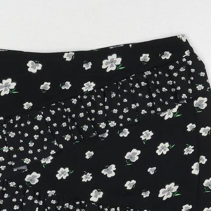H&M Womens Black Floral Polyester A-Line Skirt Size 12 Zip