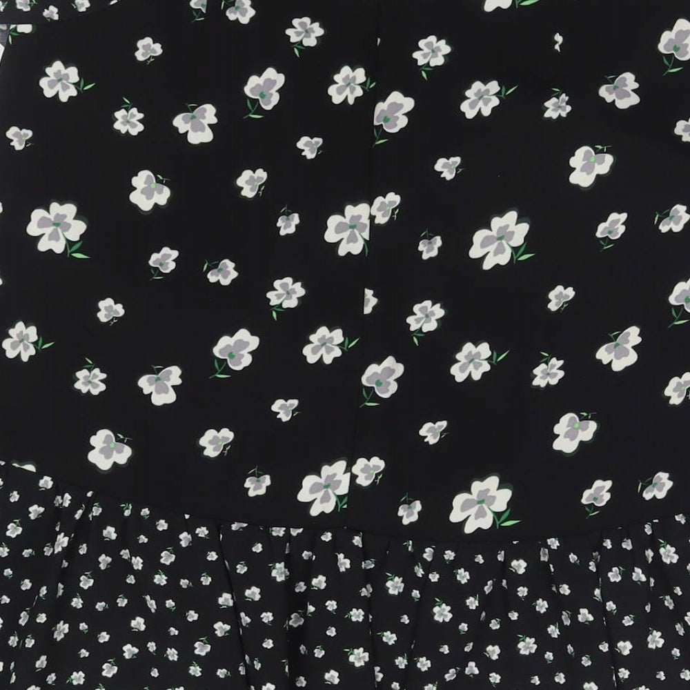 H&M Womens Black Floral Polyester A-Line Skirt Size 12 Zip