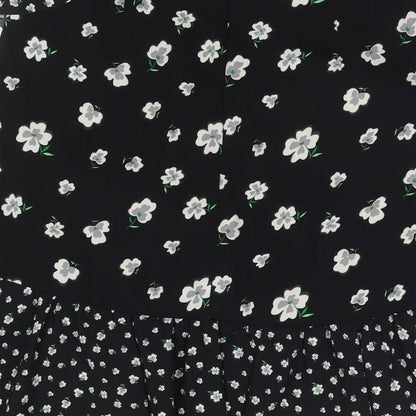 H&M Womens Black Floral Polyester A-Line Skirt Size 12 Zip