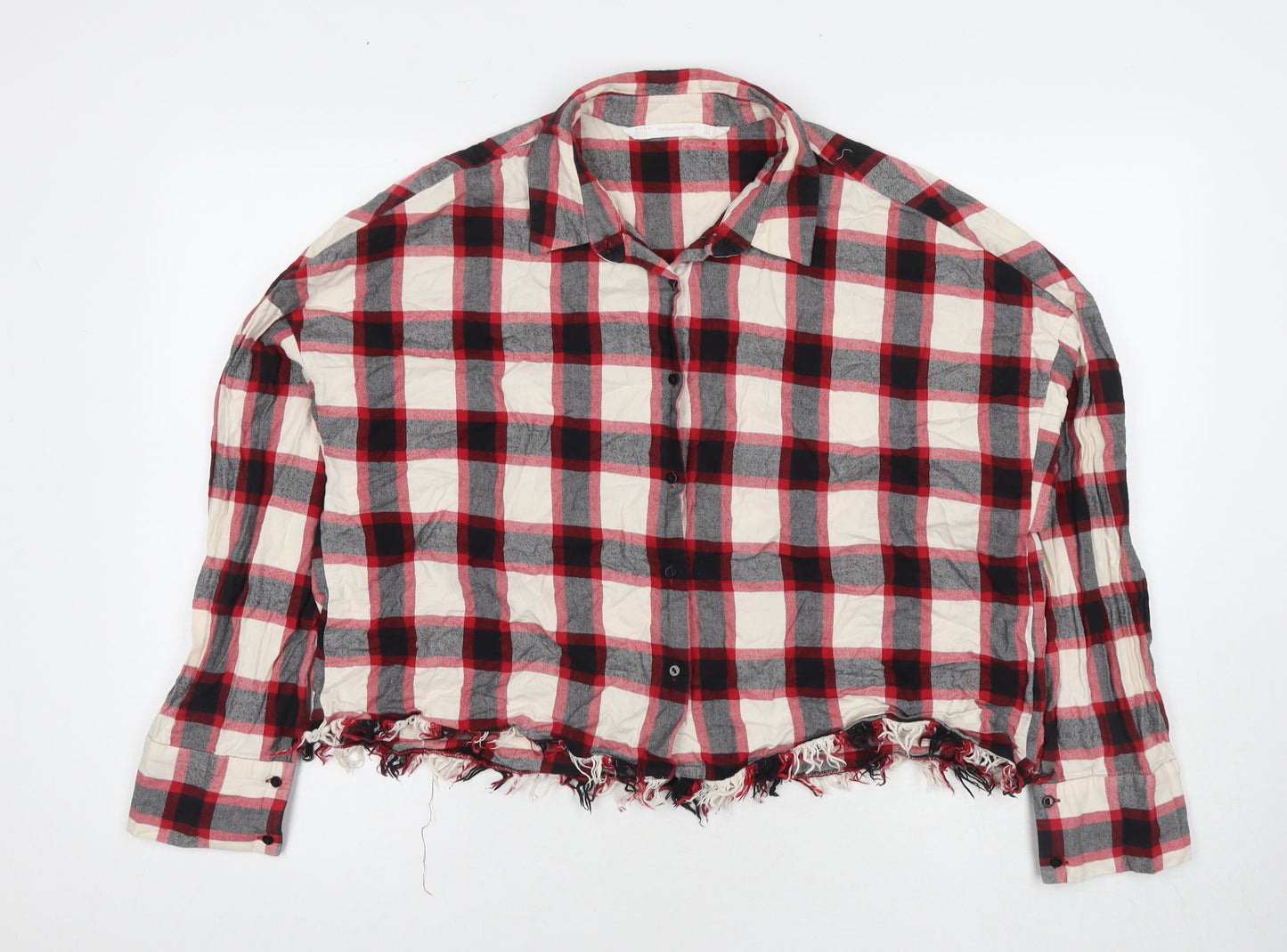 Zara Womens Multicoloured Check Cotton Basic Button-Up Size XL Collared