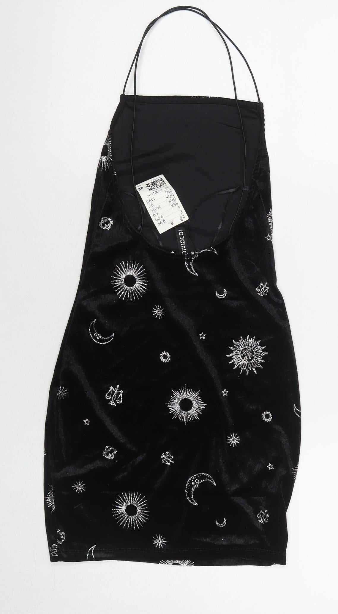H&M Womens Black Geometric Polyester Bodycon Size XS Square Neck Pullover