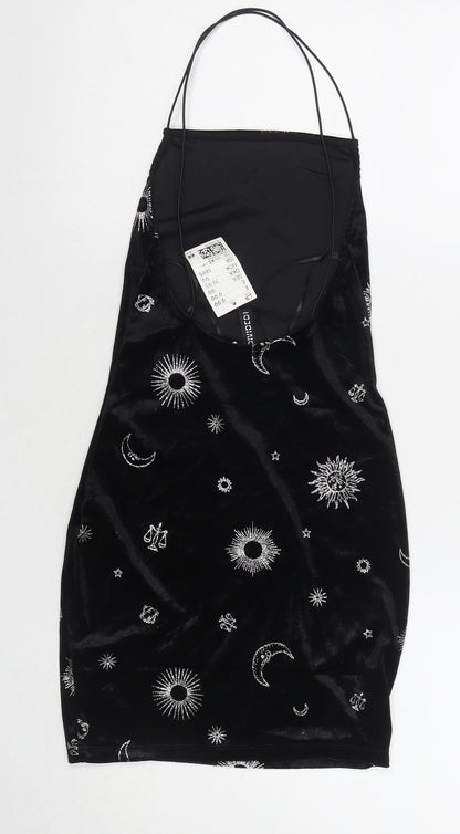 H&M Womens Black Geometric Polyester Bodycon Size XS Square Neck Pullover