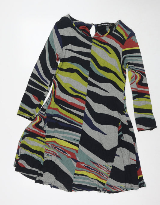 Desigual Womens Multicoloured Geometric Viscose Fit & Flare Size S Round Neck Pullover