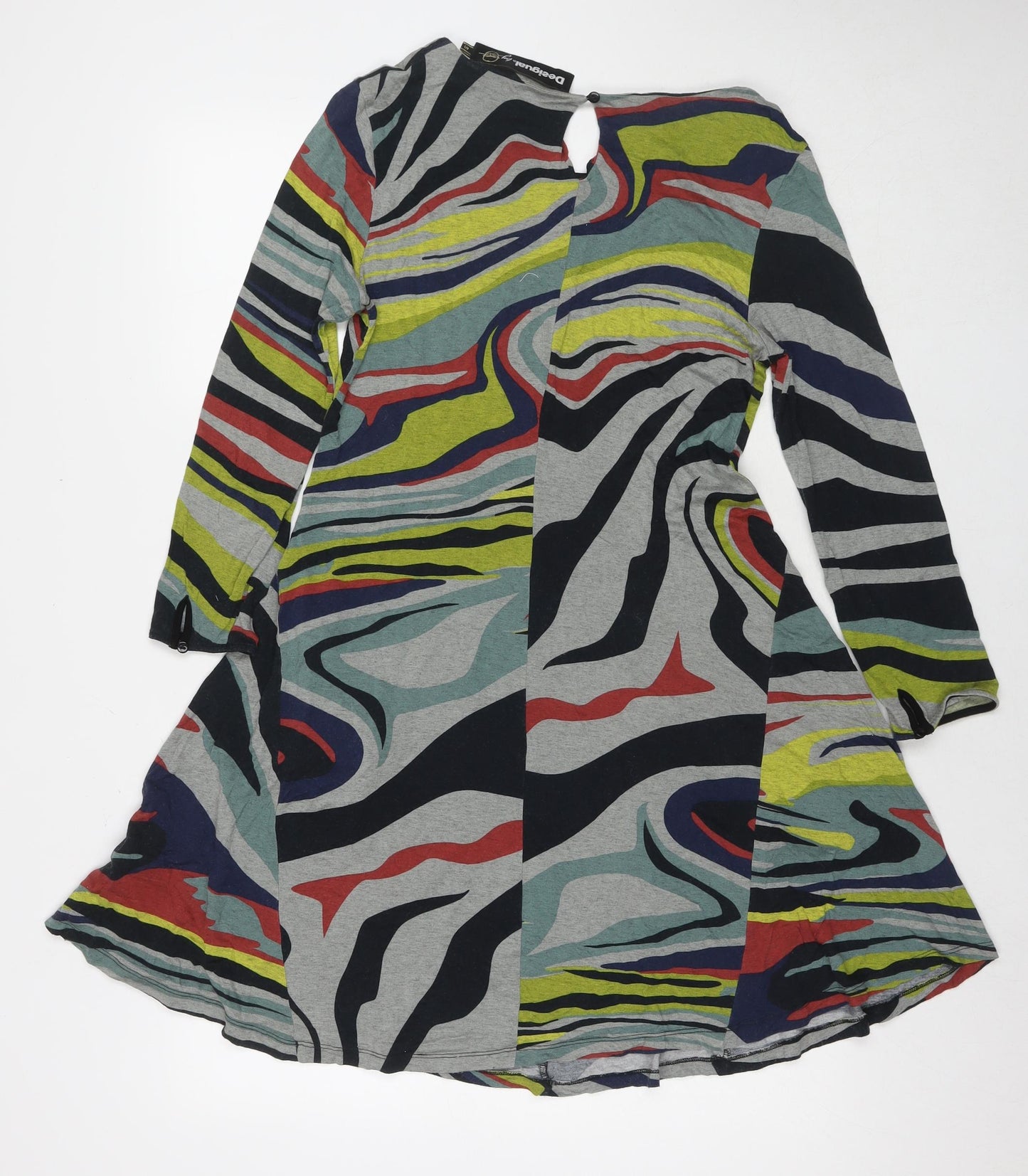 Desigual Womens Multicoloured Geometric Viscose Fit & Flare Size S Round Neck Pullover