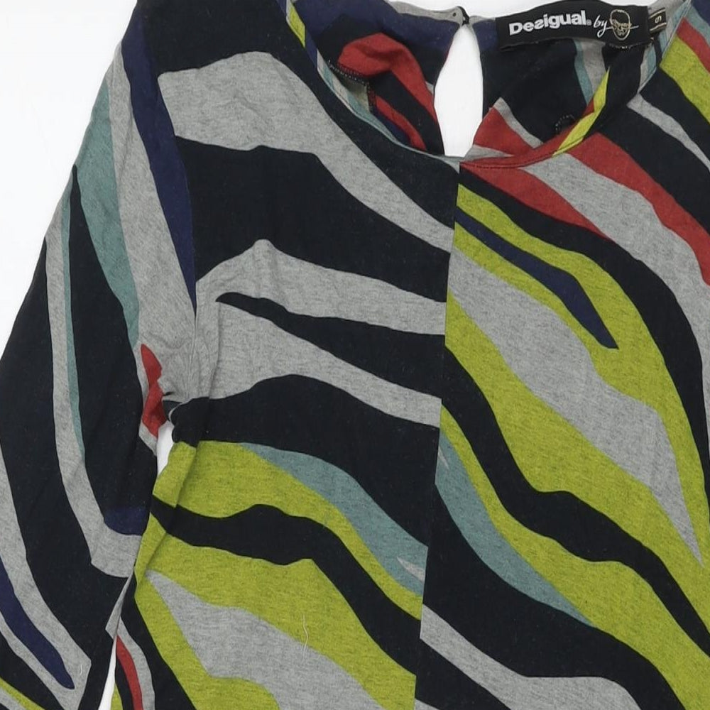 Desigual Womens Multicoloured Geometric Viscose Fit & Flare Size S Round Neck Pullover