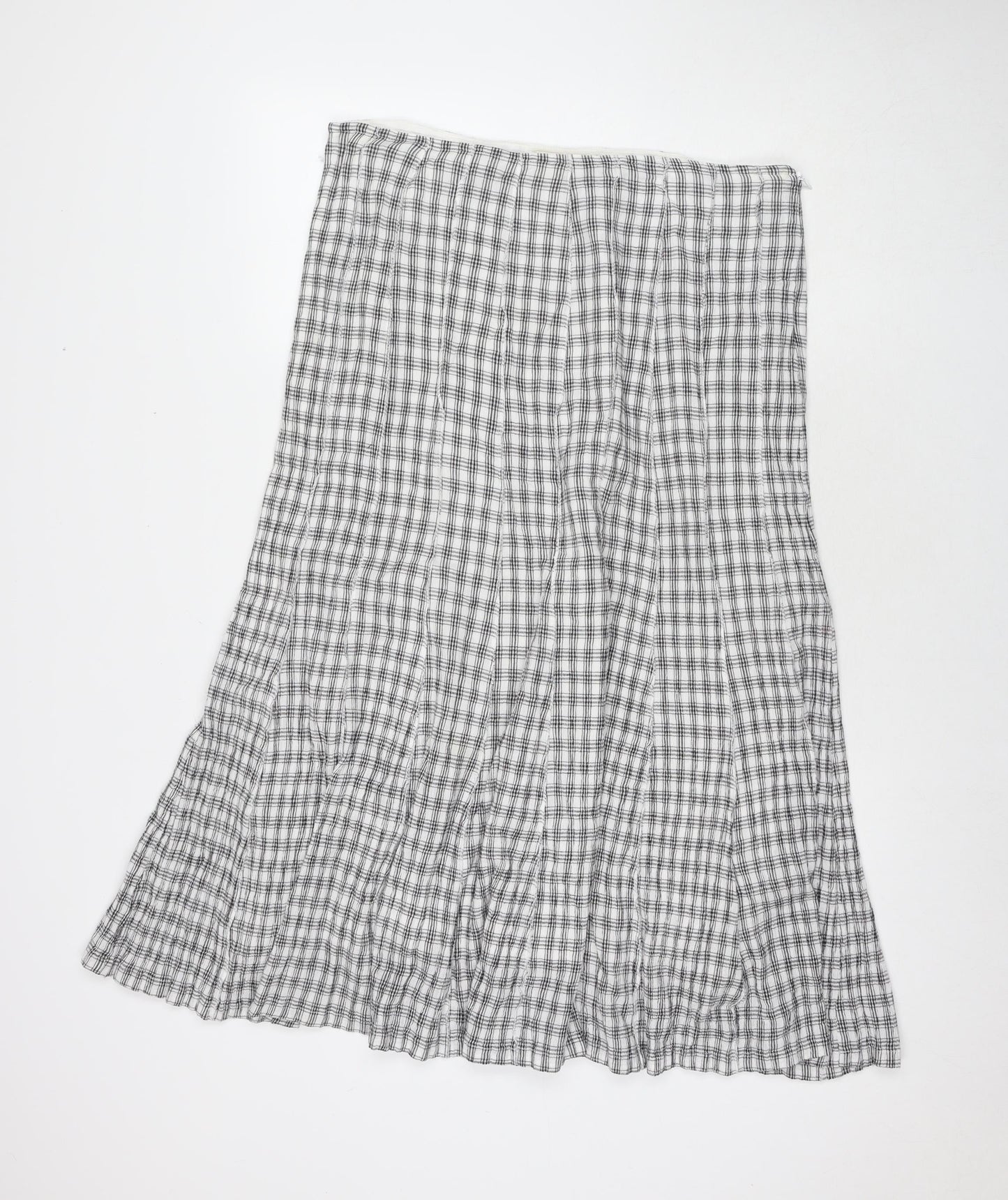 Adini Womens White Check Cotton Maxi Skirt Size 36 in Zip - Label Size L1