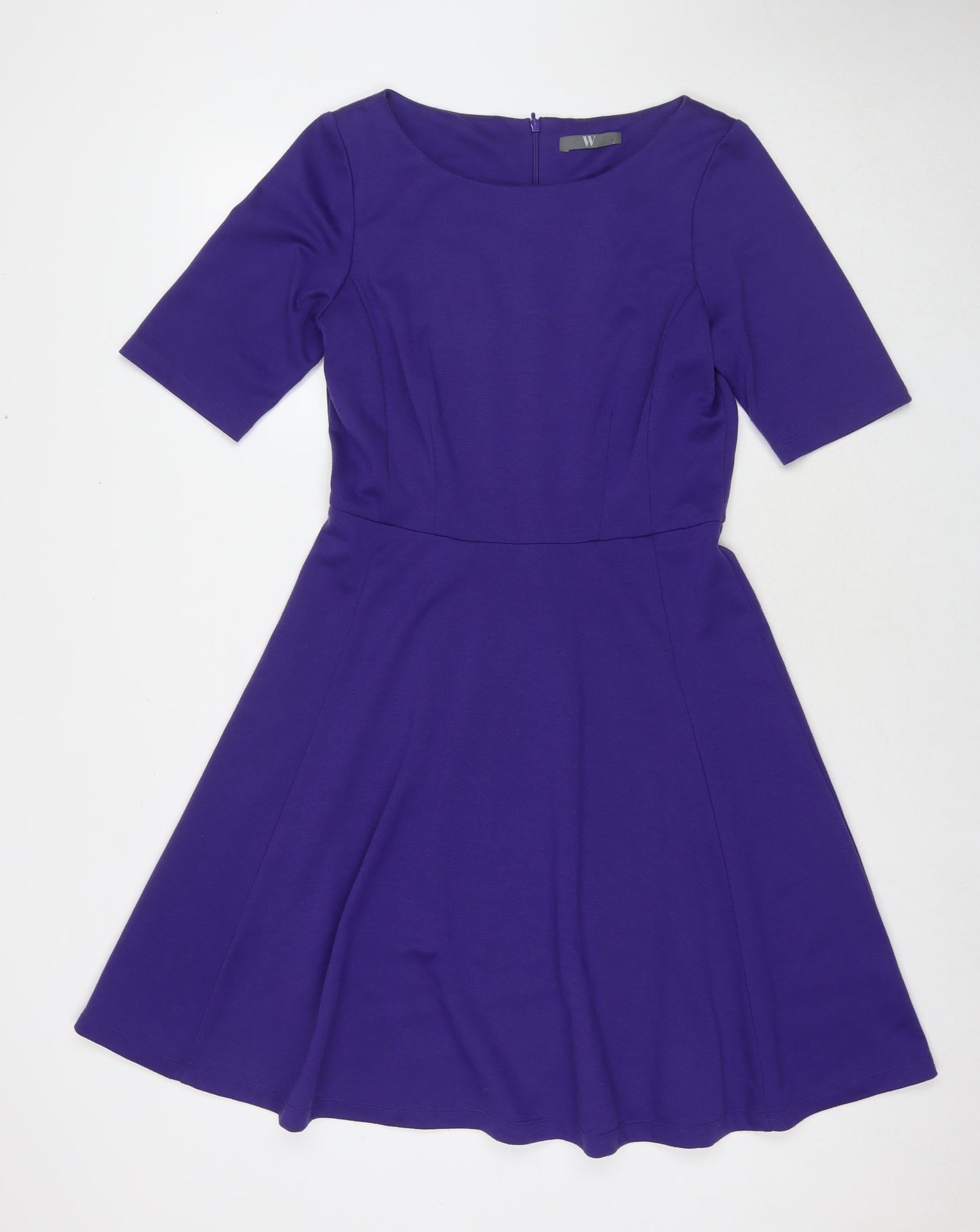 BHS Womens Blue Polyester Fit & Flare Size 12 Round Neck Zip