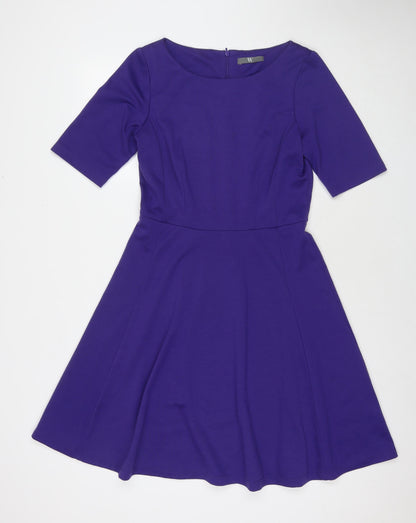 BHS Womens Blue Polyester Fit & Flare Size 12 Round Neck Zip