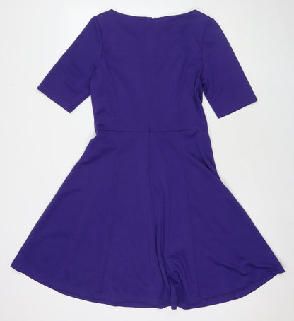 BHS Womens Blue Polyester Fit & Flare Size 12 Round Neck Zip