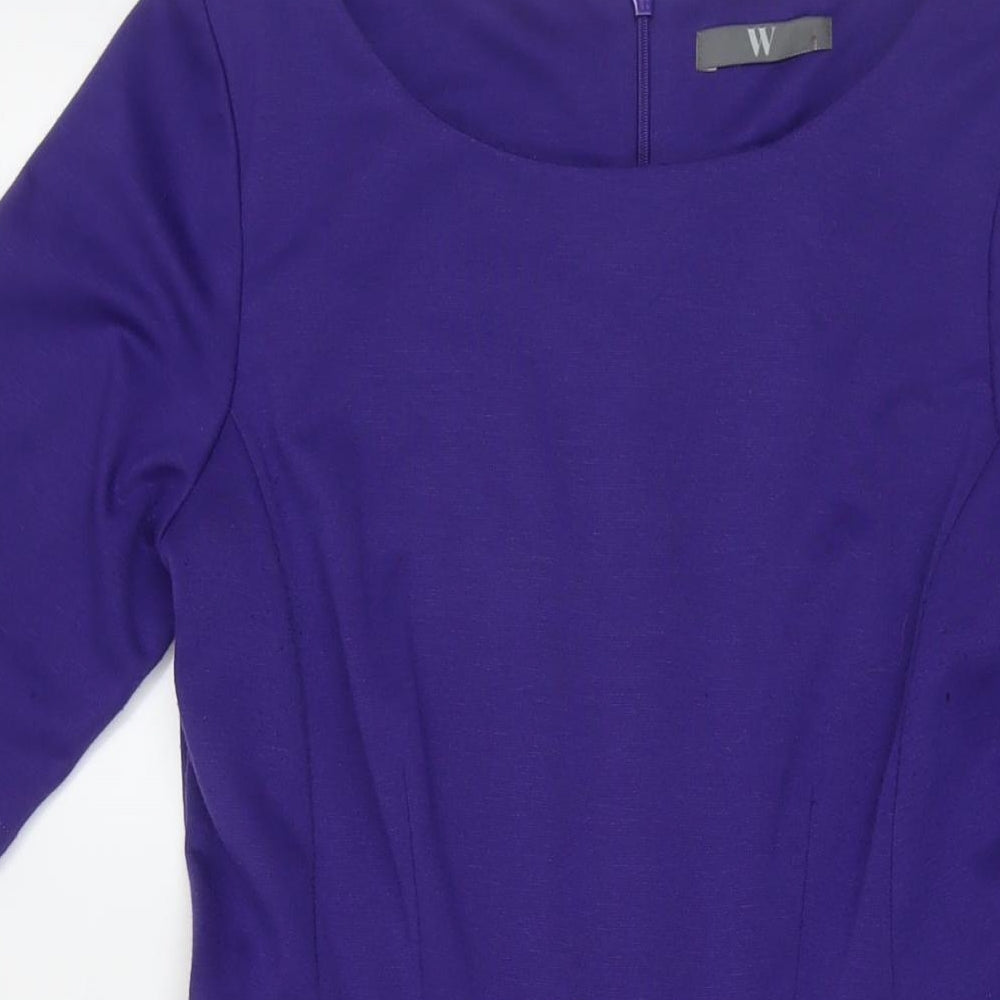 BHS Womens Blue Polyester Fit & Flare Size 12 Round Neck Zip