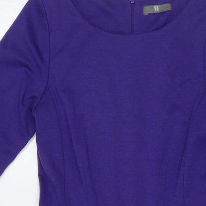 BHS Womens Blue Polyester Fit & Flare Size 12 Round Neck Zip