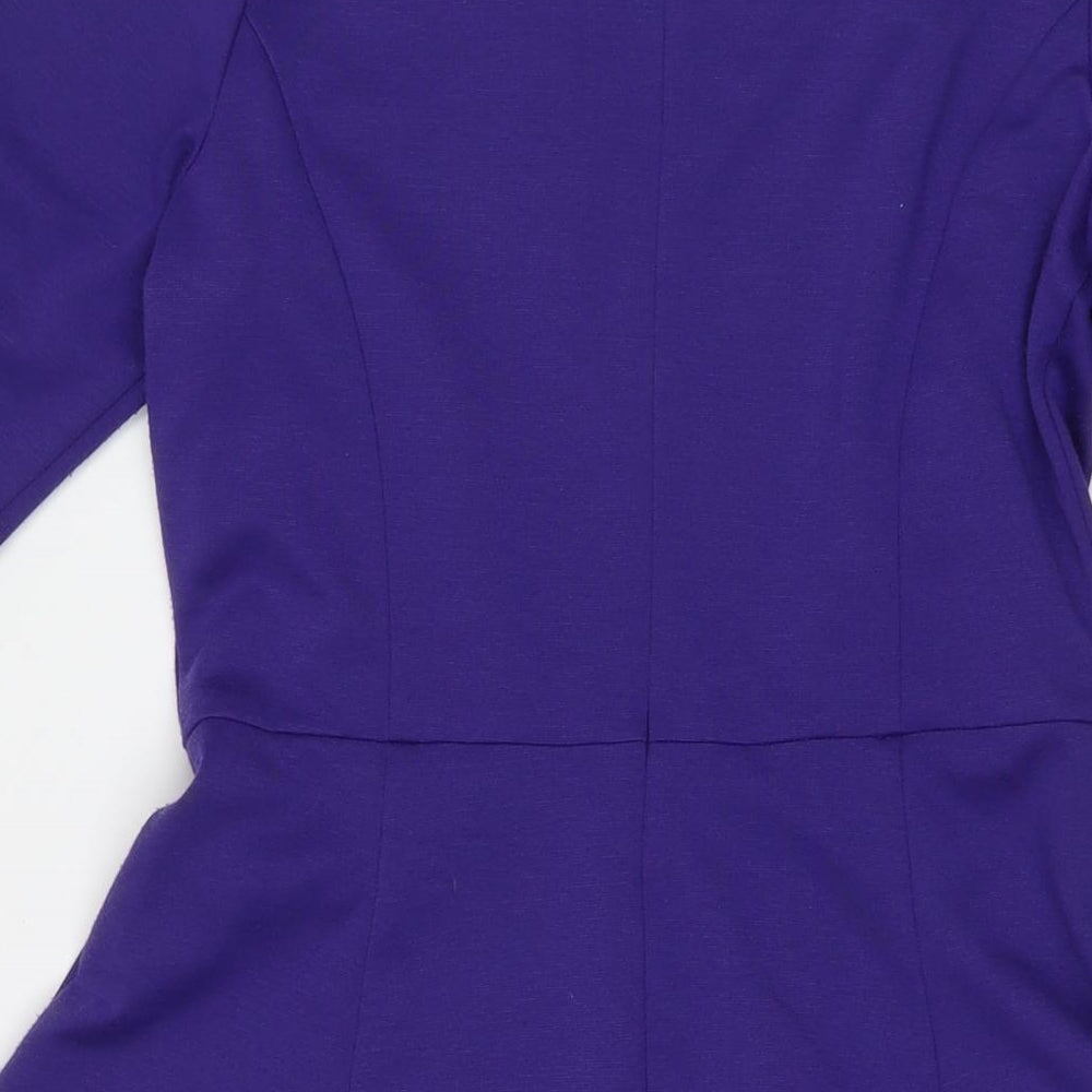 BHS Womens Blue Polyester Fit & Flare Size 12 Round Neck Zip