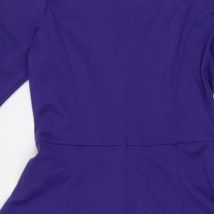 BHS Womens Blue Polyester Fit & Flare Size 12 Round Neck Zip