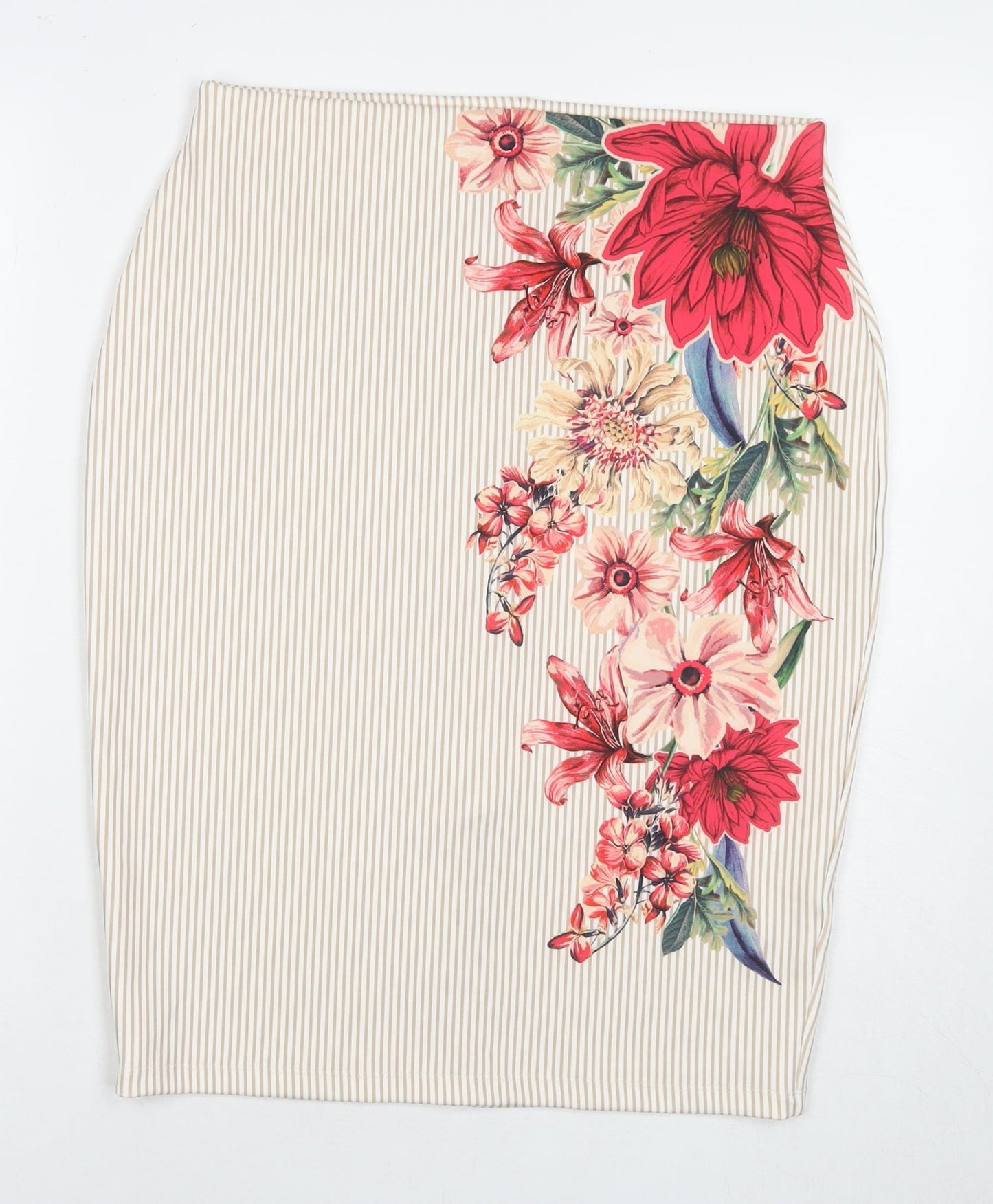 Marks and Spencer Womens Beige Striped Polyester Straight & Pencil Skirt Size 12 - Flowers