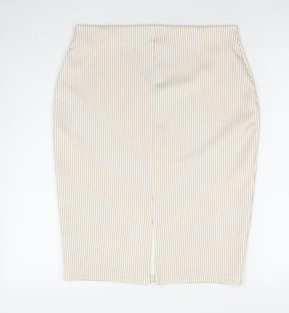 Marks and Spencer Womens Beige Striped Polyester Straight & Pencil Skirt Size 12 - Flowers