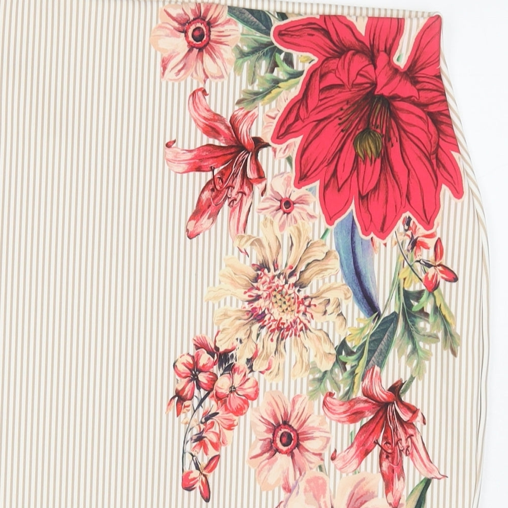 Marks and Spencer Womens Beige Striped Polyester Straight & Pencil Skirt Size 12 - Flowers