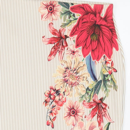 Marks and Spencer Womens Beige Striped Polyester Straight & Pencil Skirt Size 12 - Flowers