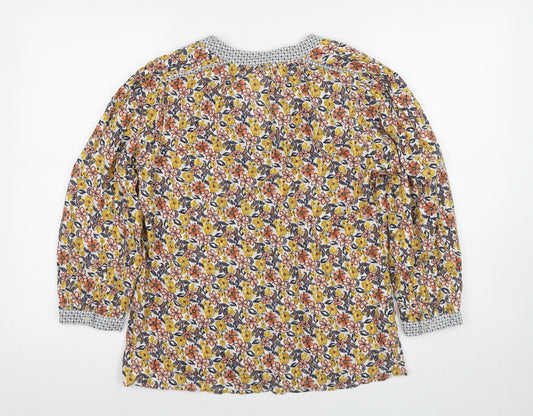 M&Co Womens Yellow Floral Cotton Basic Blouse Size 10 V-Neck