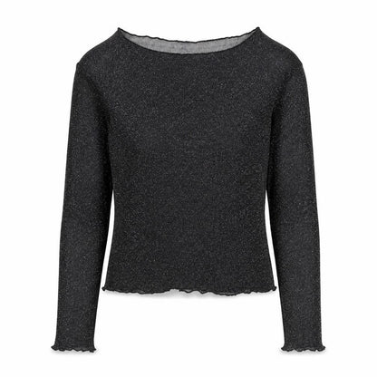 Momokrom Womens Black Polyester Basic Blouse Size 12 Round Neck - Glitter Detail