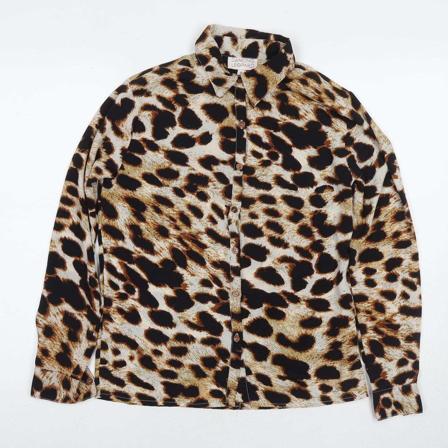 Womens UK Size 10 Dancing Leopard Beige Basic Button-Up