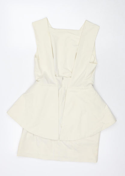 Aqua Womens White Polyester A-Line Size 10 Square Neck Zip
