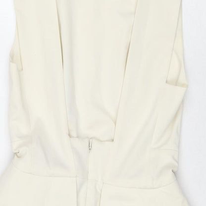 Aqua Womens White Polyester A-Line Size 10 Square Neck Zip