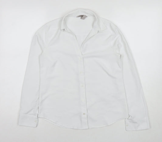 H&M Womens White Polyester Basic Button-Up Size 6 Collared