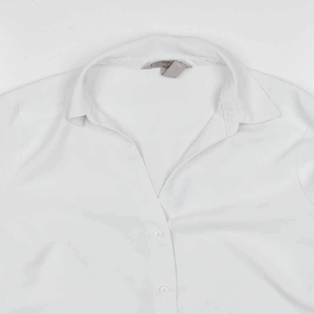 H&M Womens White Polyester Basic Button-Up Size 6 Collared