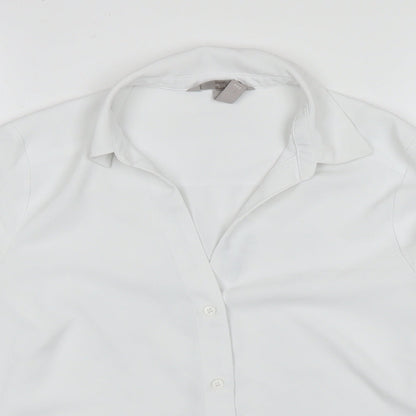 H&M Womens White Polyester Basic Button-Up Size 6 Collared