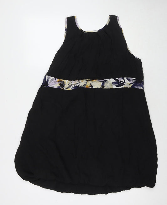 Tsega Womens Black Polyester Tank Dress Size S Round Neck Pullover - Flowers