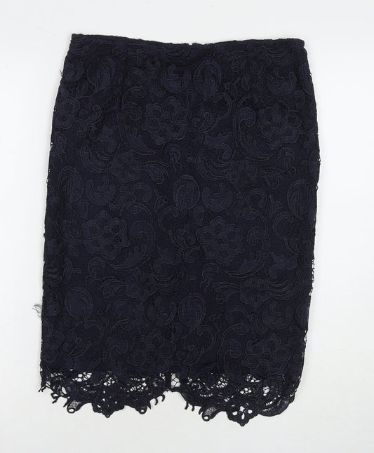 La Redoute Womens Blue Floral Polyester A-Line Skirt Size 12 Zip