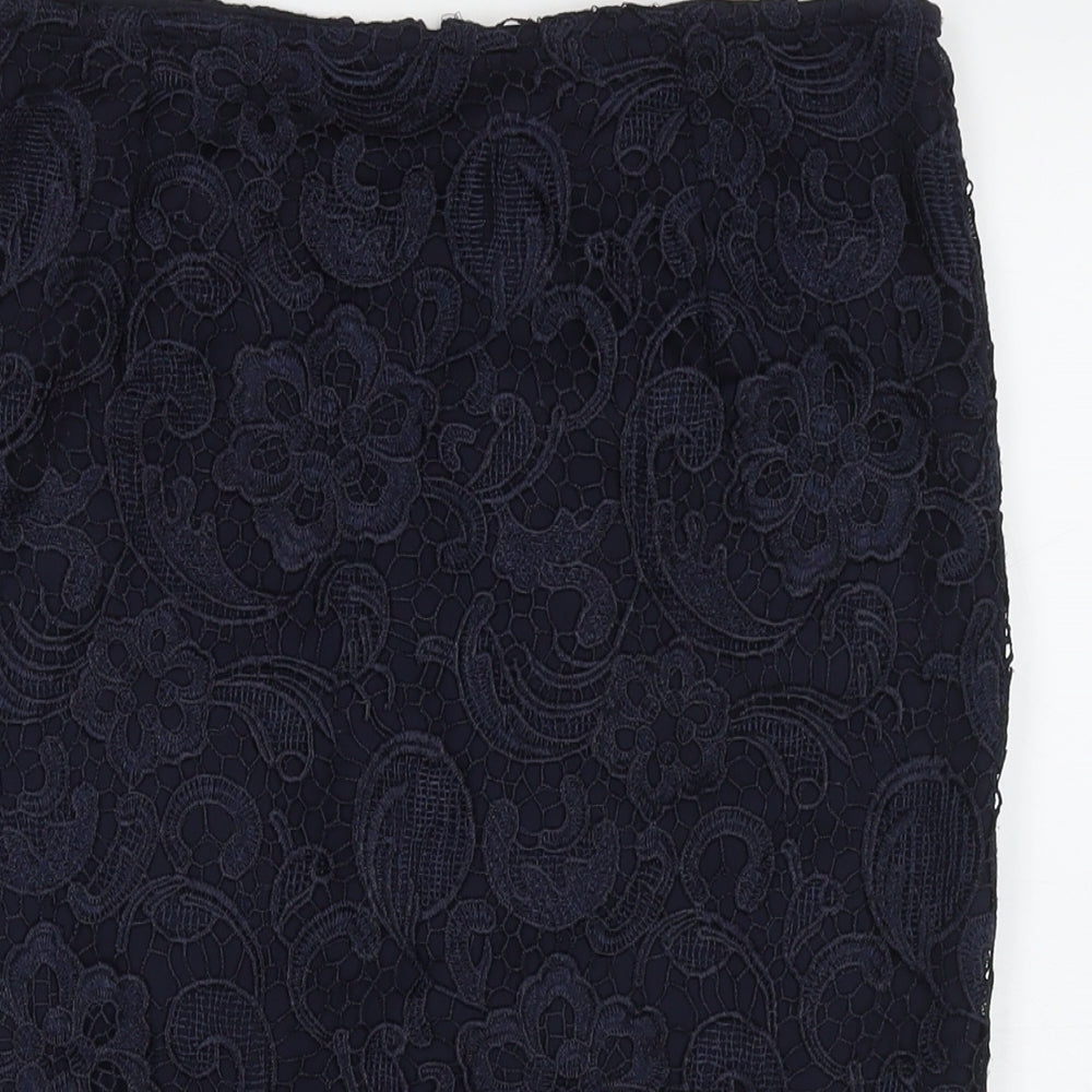 La Redoute Womens Blue Floral Polyester A-Line Skirt Size 12 Zip