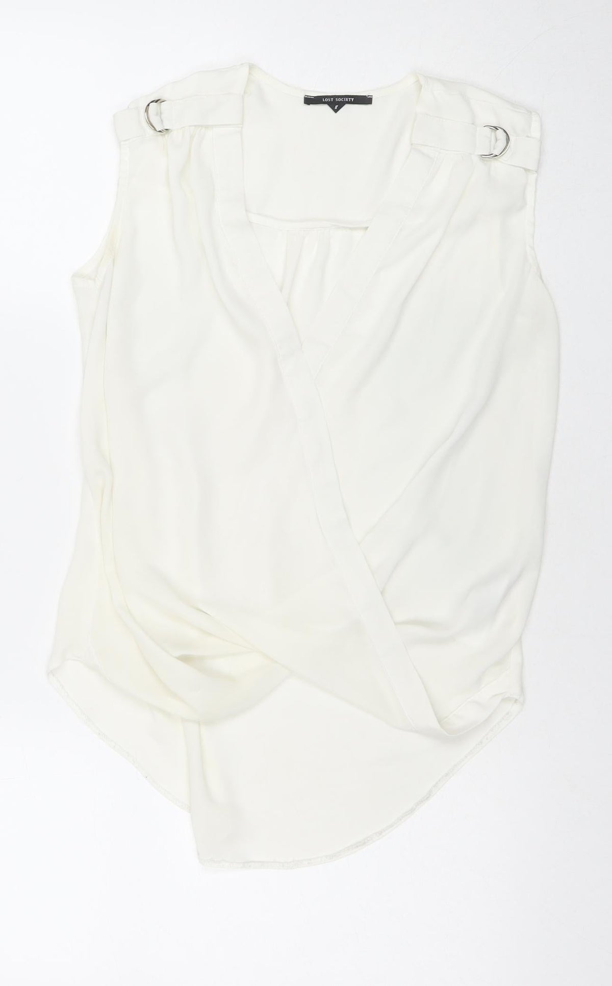 Lost Society Womens White Polyester Basic Blouse Size 8 V-Neck