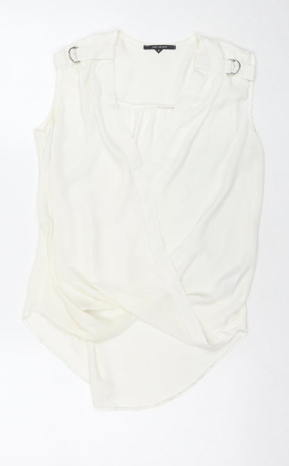 Lost Society Womens White Polyester Basic Blouse Size 8 V-Neck