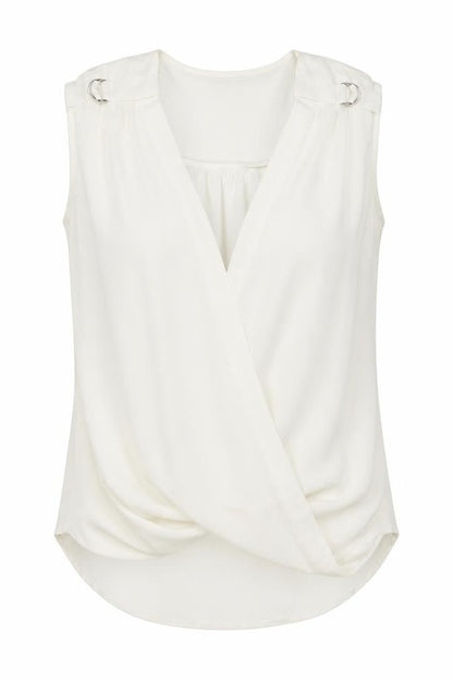 Lost Society Womens White Polyester Basic Blouse Size 8 V-Neck