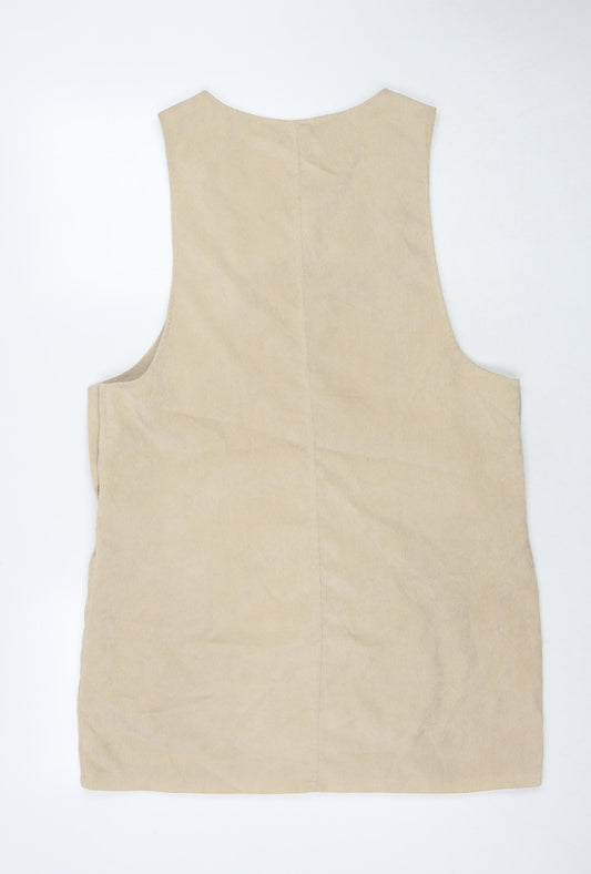 QED London Womens Brown Polyester Pinafore/Dungaree Dress Size 12 Round Neck Button