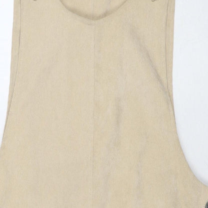 QED London Womens Brown Polyester Pinafore/Dungaree Dress Size 12 Round Neck Button