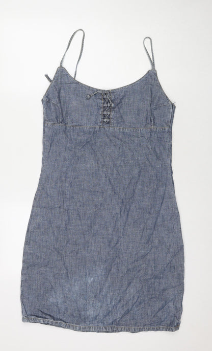 Cestbeaulavie Womens Blue Cotton A-Line Size 14 V-Neck Pullover