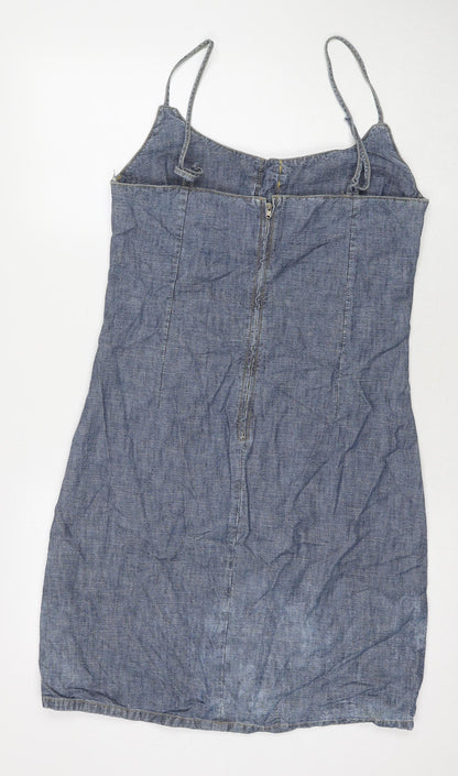 Cestbeaulavie Womens Blue Cotton A-Line Size 14 V-Neck Pullover