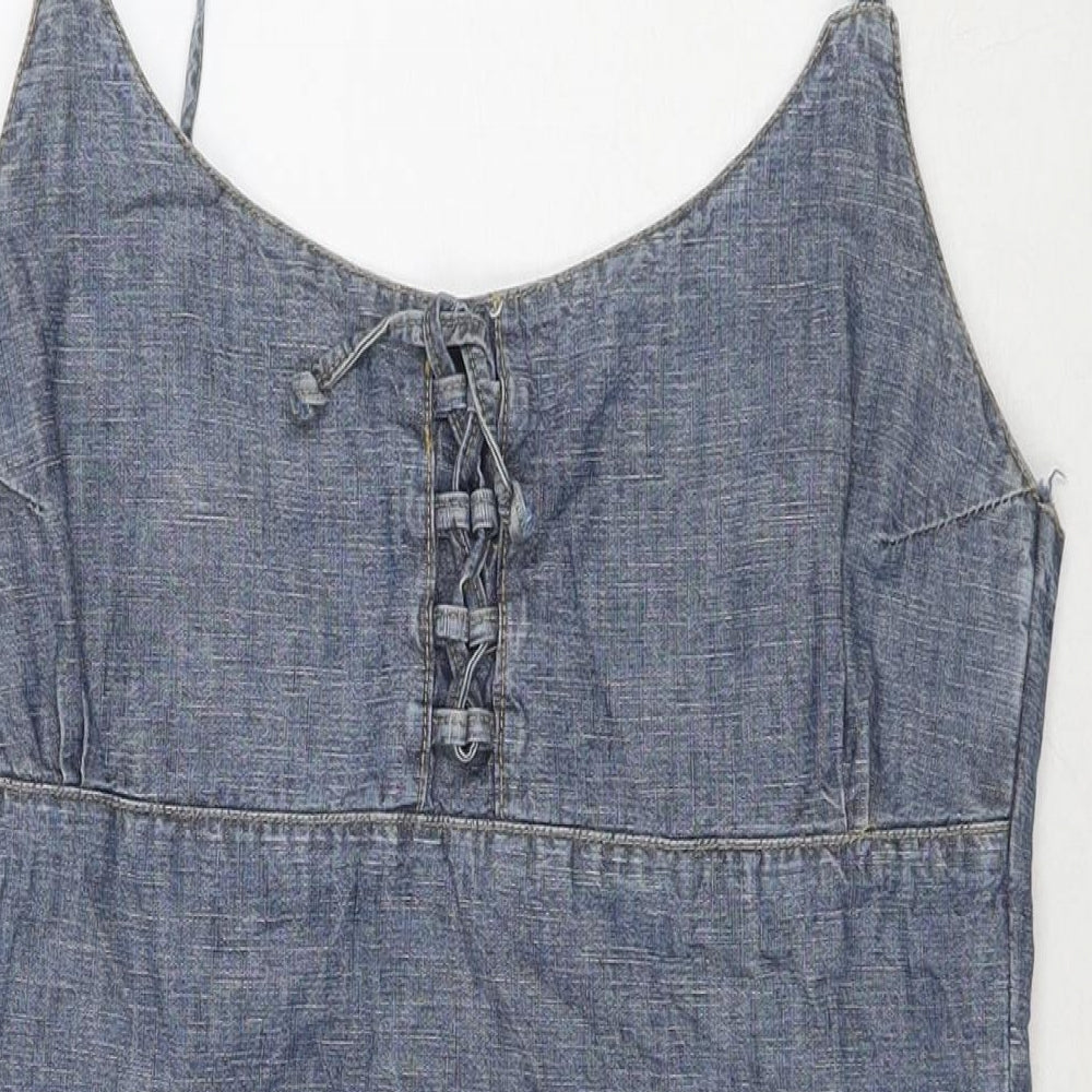 Cestbeaulavie Womens Blue Cotton A-Line Size 14 V-Neck Pullover