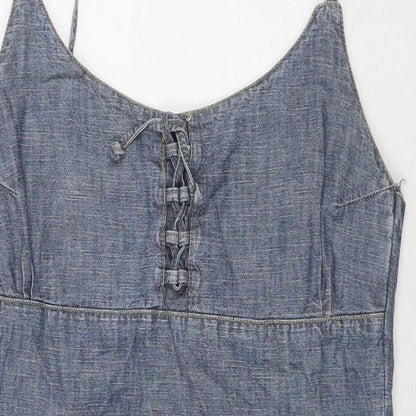 Cestbeaulavie Womens Blue Cotton A-Line Size 14 V-Neck Pullover